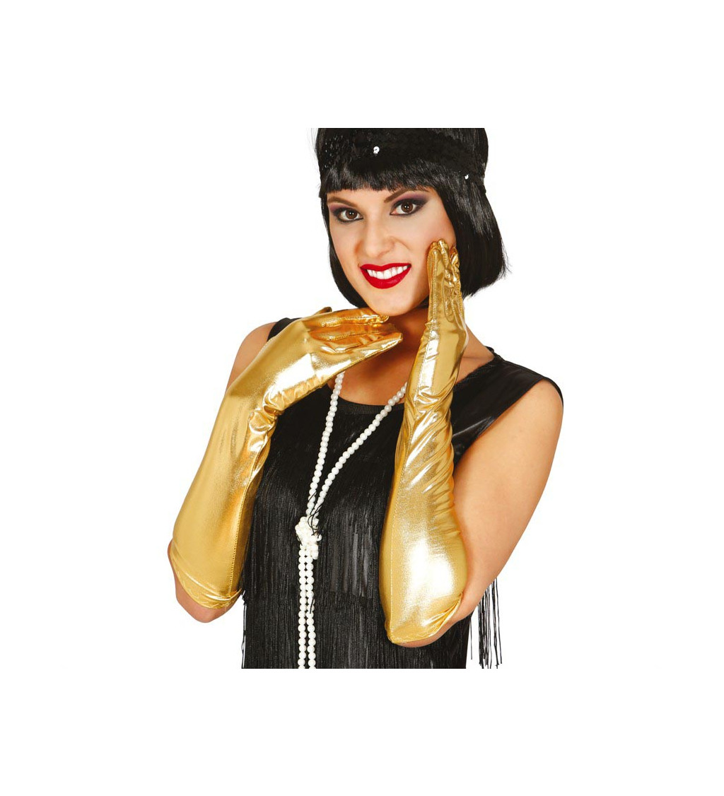 Dlouhé rukavice – zlaté, 44cm