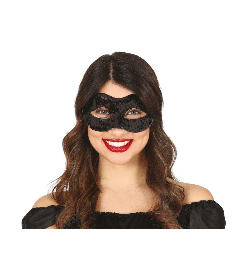 Škraboška s flitry - černá