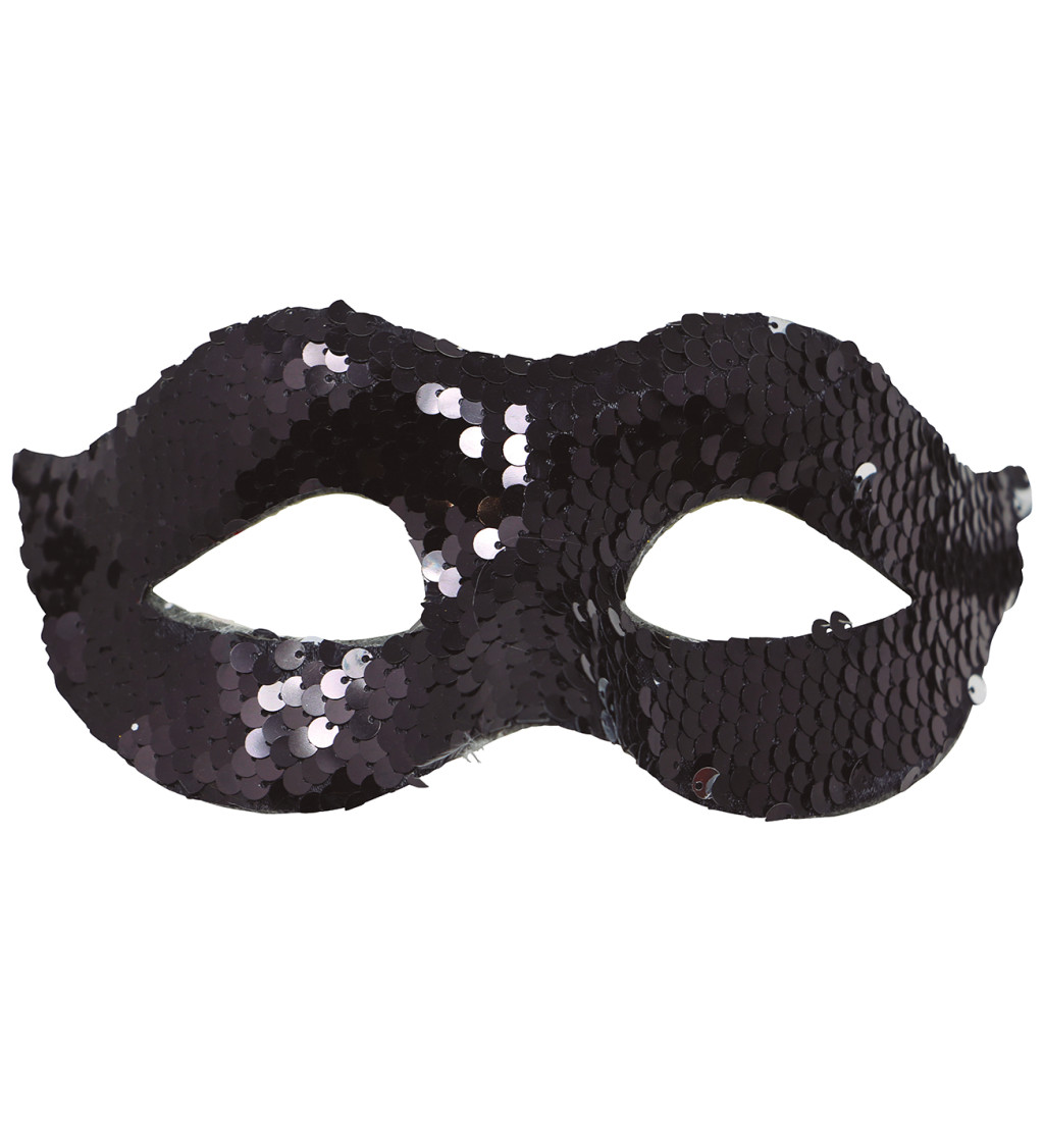 Škraboška s flitry - černá