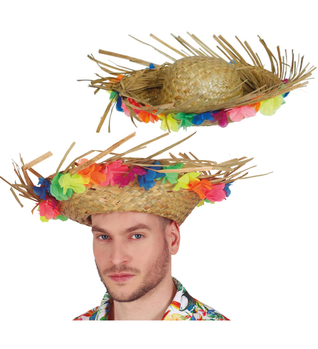 Slaměný klobouk - s květinami