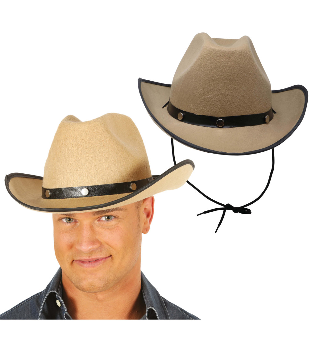 Světle hnědý - filcový kovbojský klobouk