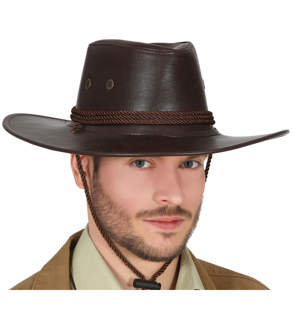 Hnědý - kovbojský klobouk podobný/kožený