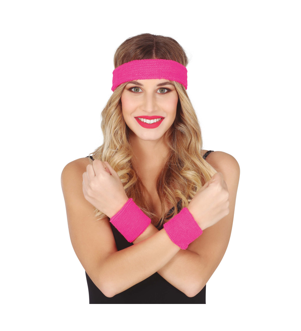 Sada - 2 potítka a čelenka růžová