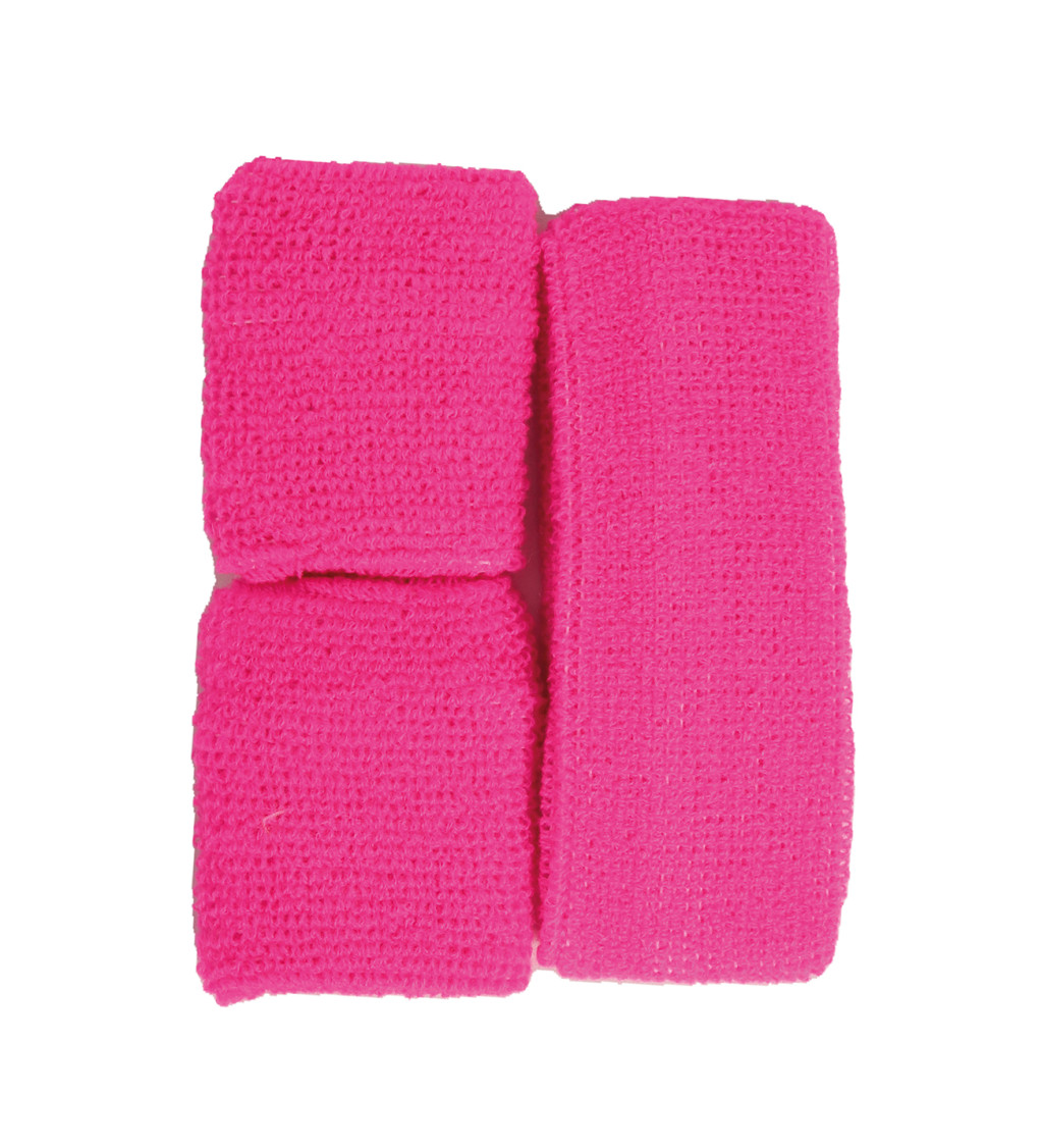 Sada - 2 potítka a čelenka růžová