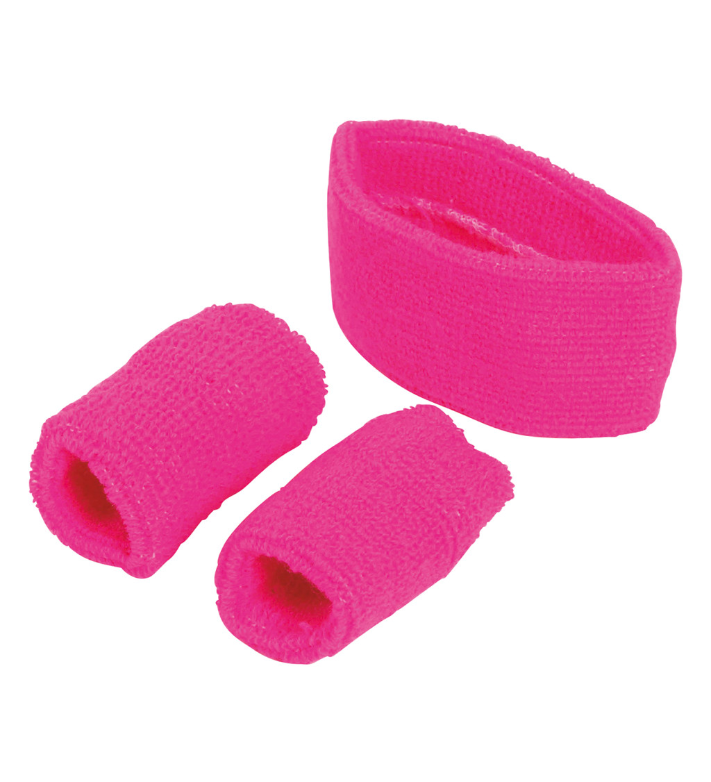 Sada - 2 potítka a čelenka růžová