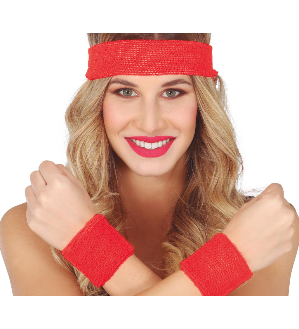 Sada - 2 potítka a čelenka, červené