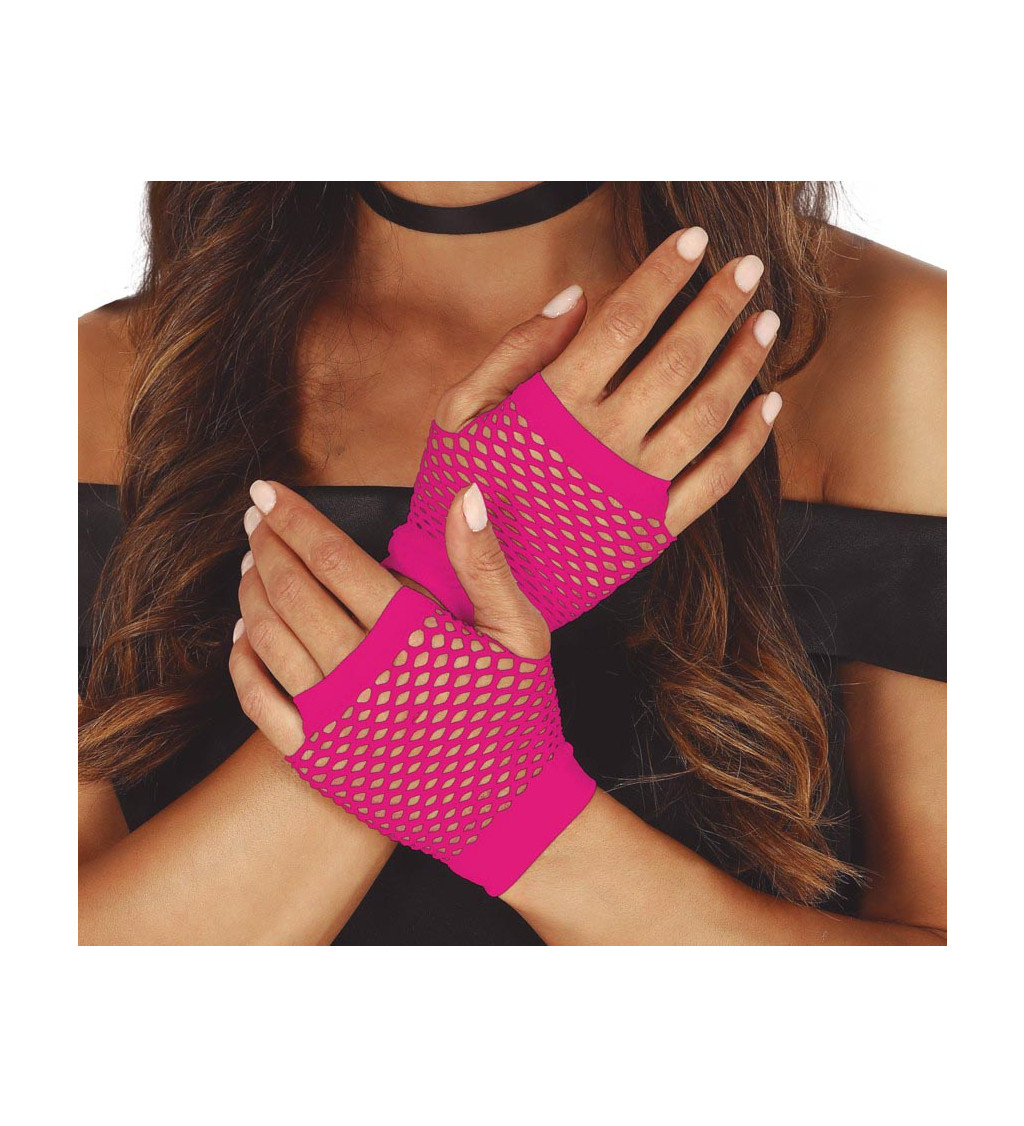 Síťované rukavice - neonově fuchsiové