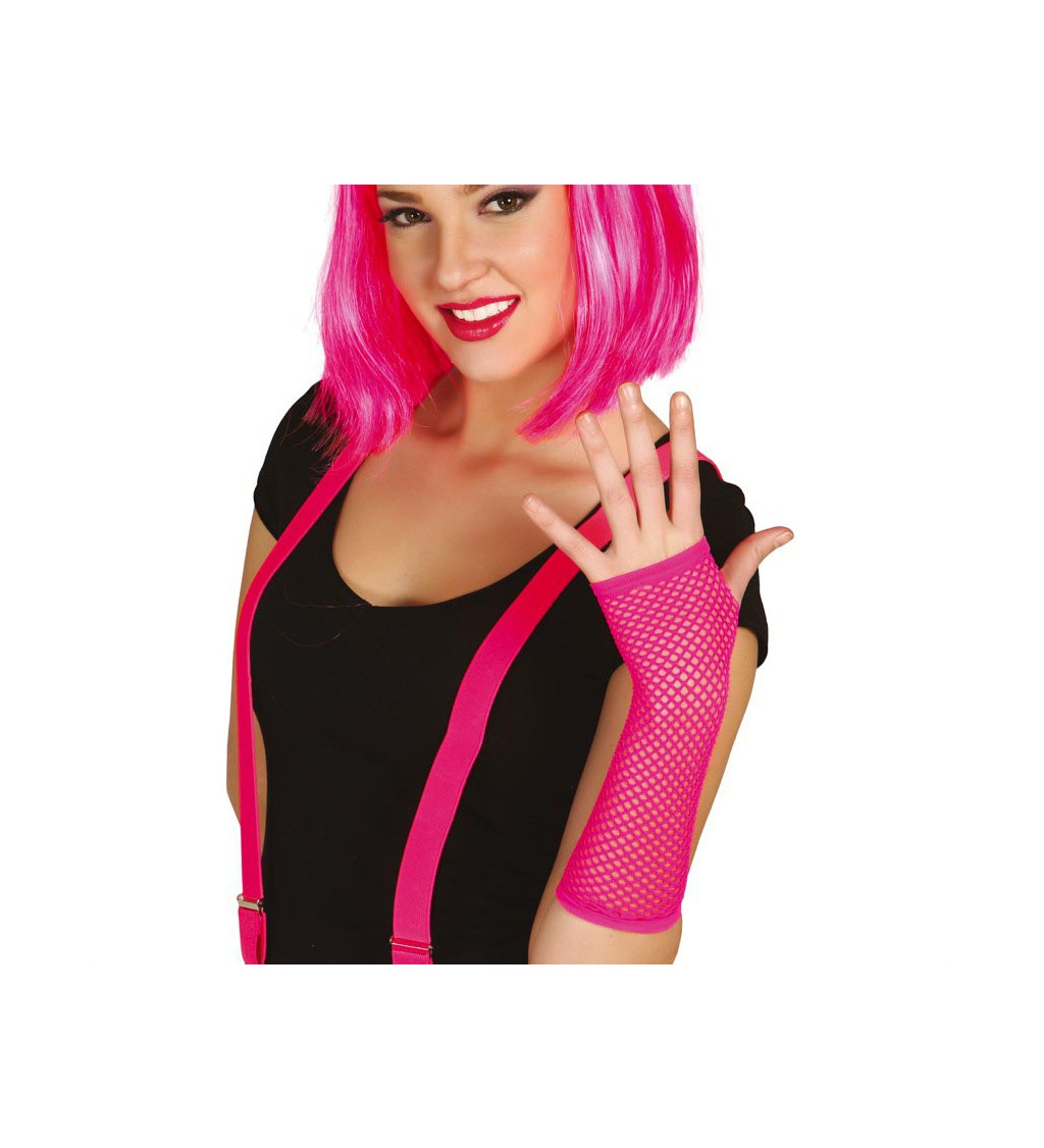 Síťovaná rukavice - neonově fuchsiová