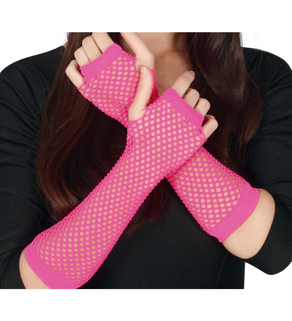 Síťovaná rukavice - neonově fuchsiová