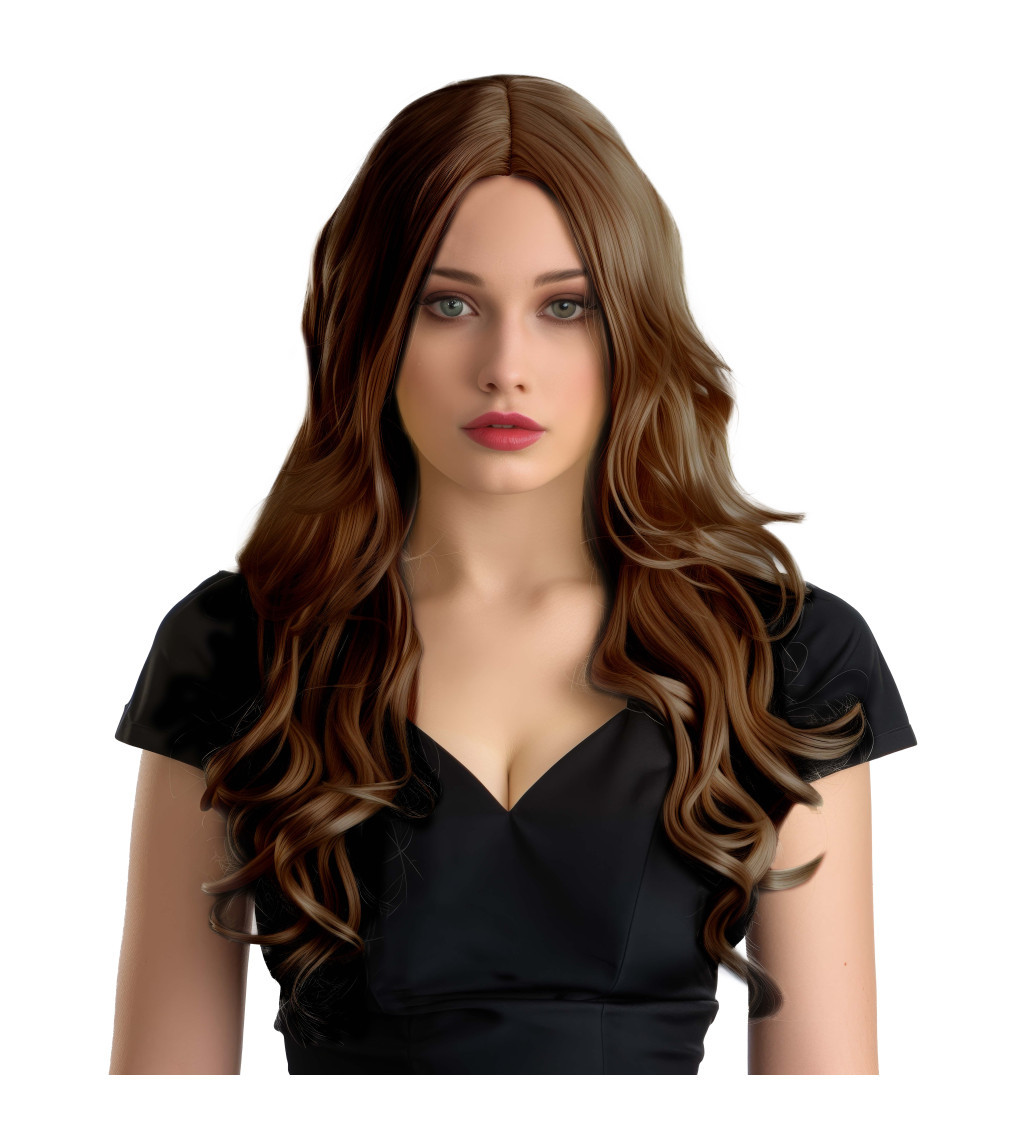 Paruka dámská vlnitá Hollywood, hnědá