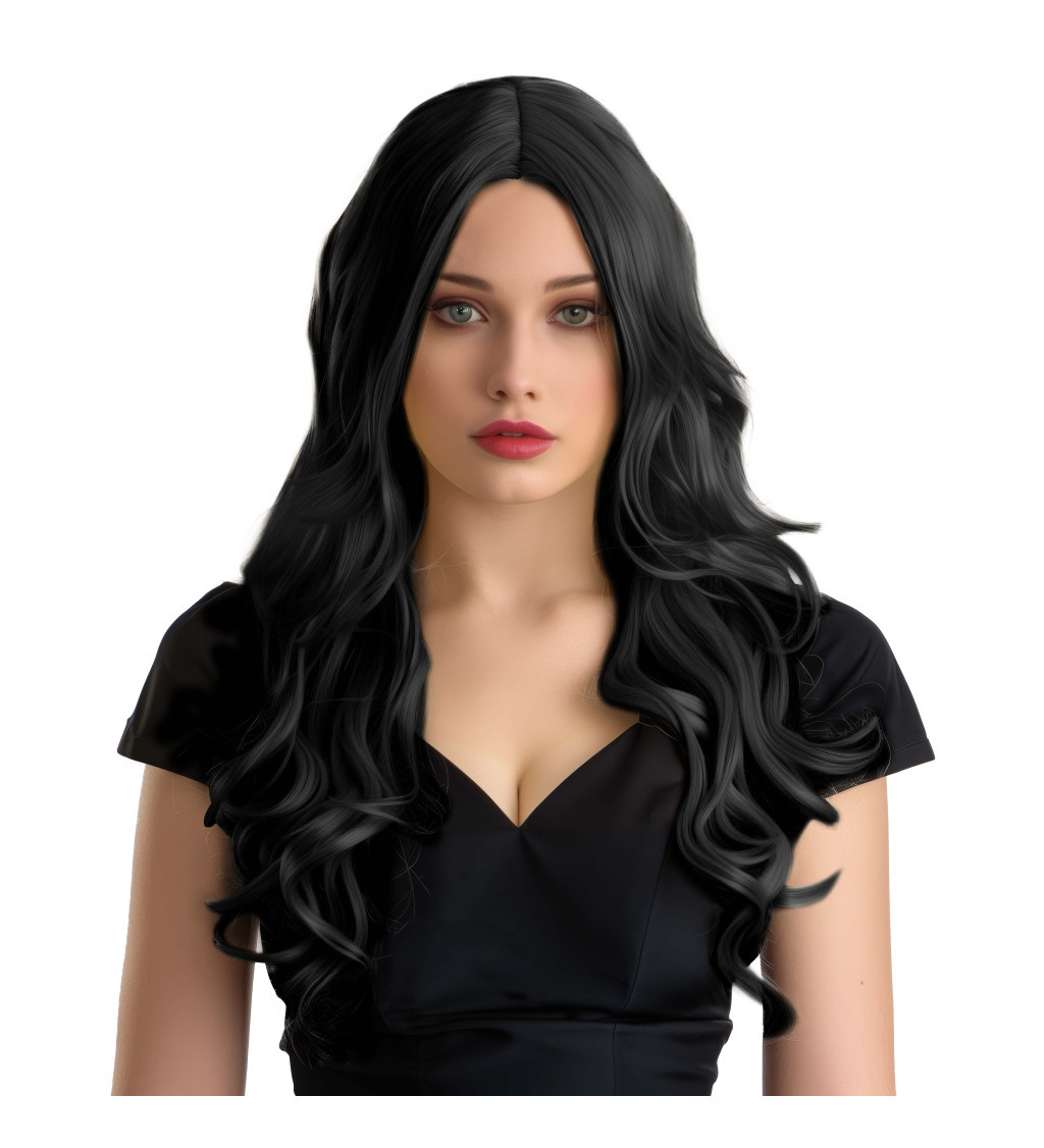 Paruka dámská vlnitá Hollywood, černá