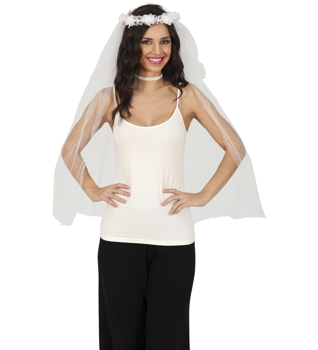 Svatební závoj - s květinovou korunkou