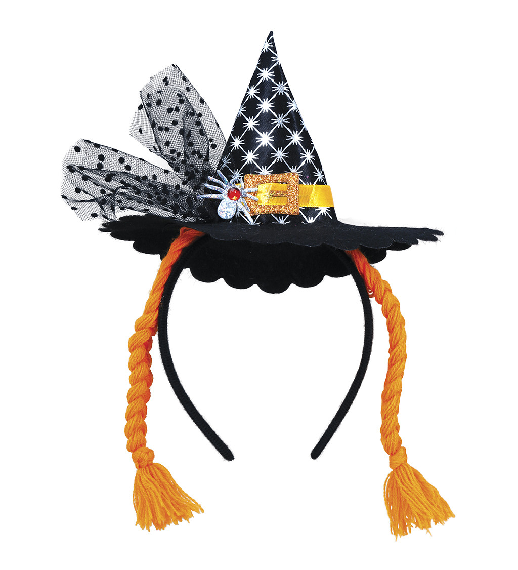 Mini klobouk s oranžovými copánky