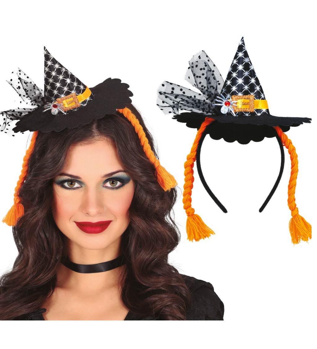 Mini klobouk s oranžovými copánky