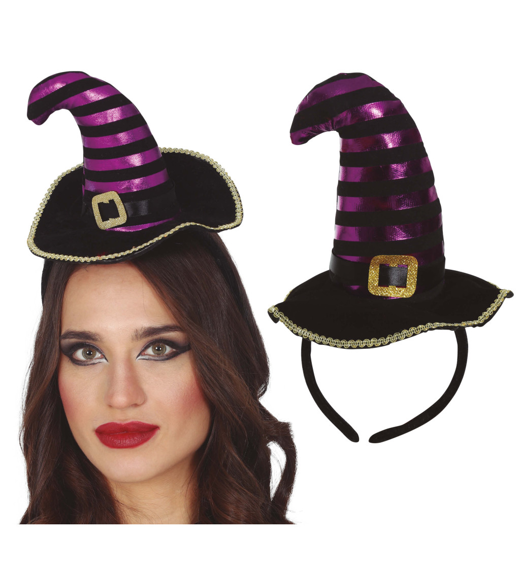Černo-fialový mini čarodějnický klobouček s tiárou