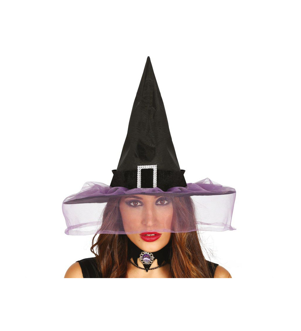 Černý čarodějnický klobouk se závojem
