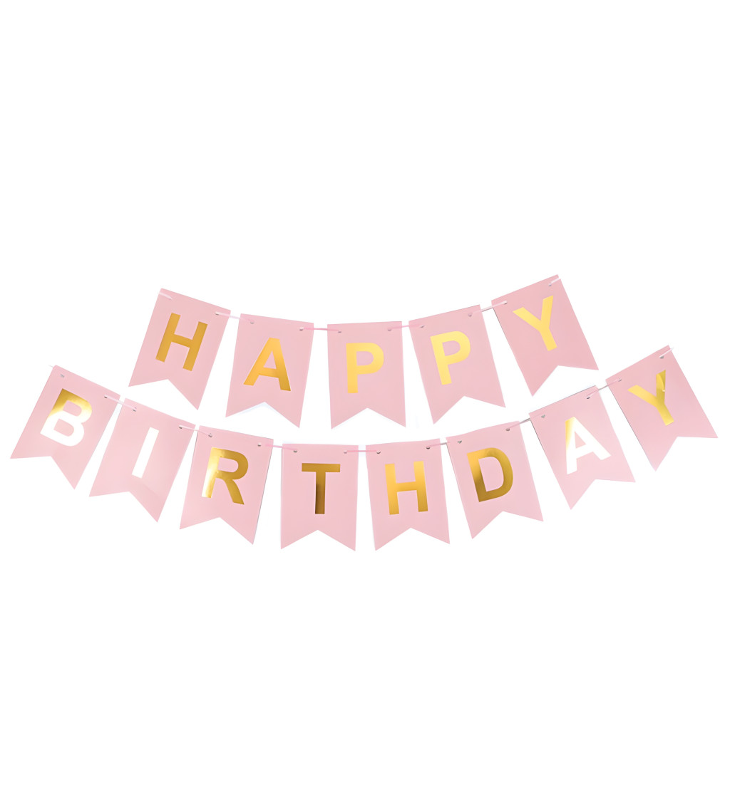 Happy birthday - banner růžový
