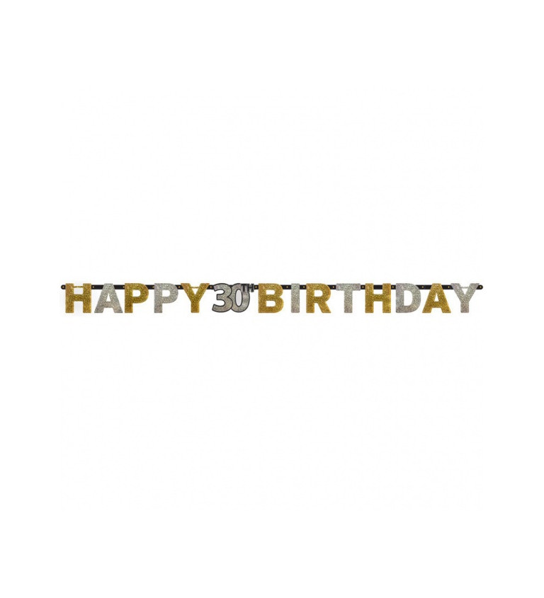 Zlato stříbrný banner – Happy 30th birthday
