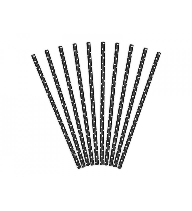 Brčka - Papírová, černá s bílými puntíky