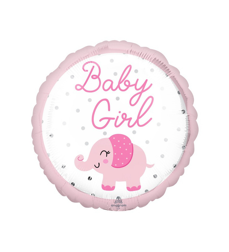 Fóliový balónek Baby Girl se slonem