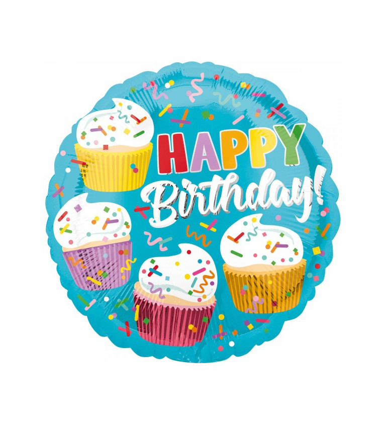 Fóliový balónek Happy Birthday - cupcake