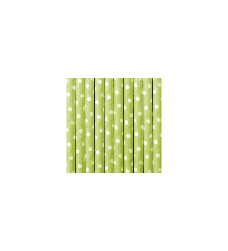 Brčka - Papírová, zelená s bílými puntíky