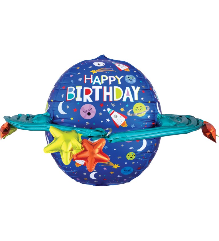 Fóliový balónek planeta - Happy Birthday