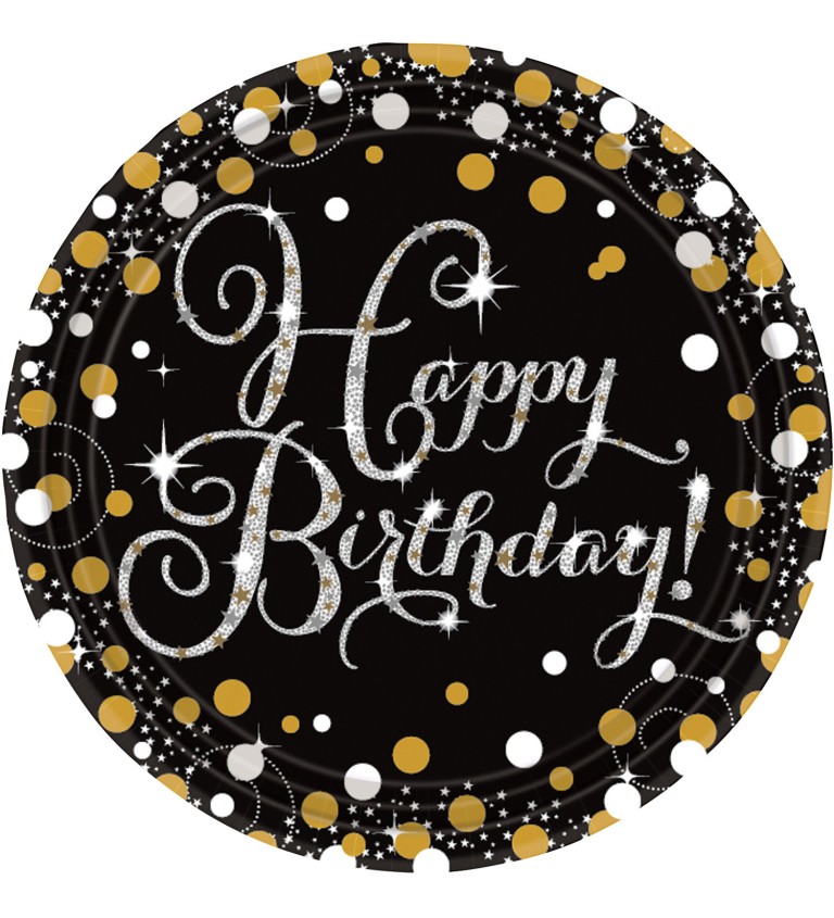 Zlato stříbrné narozeninové talířky - Happy birthday