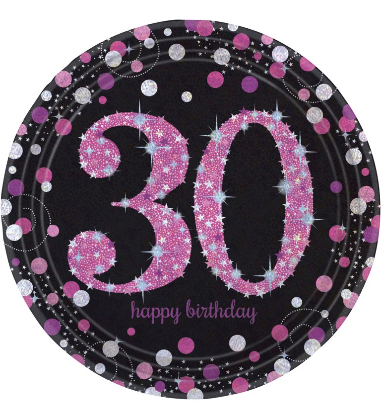 Růžové narozeninové talířky - 30