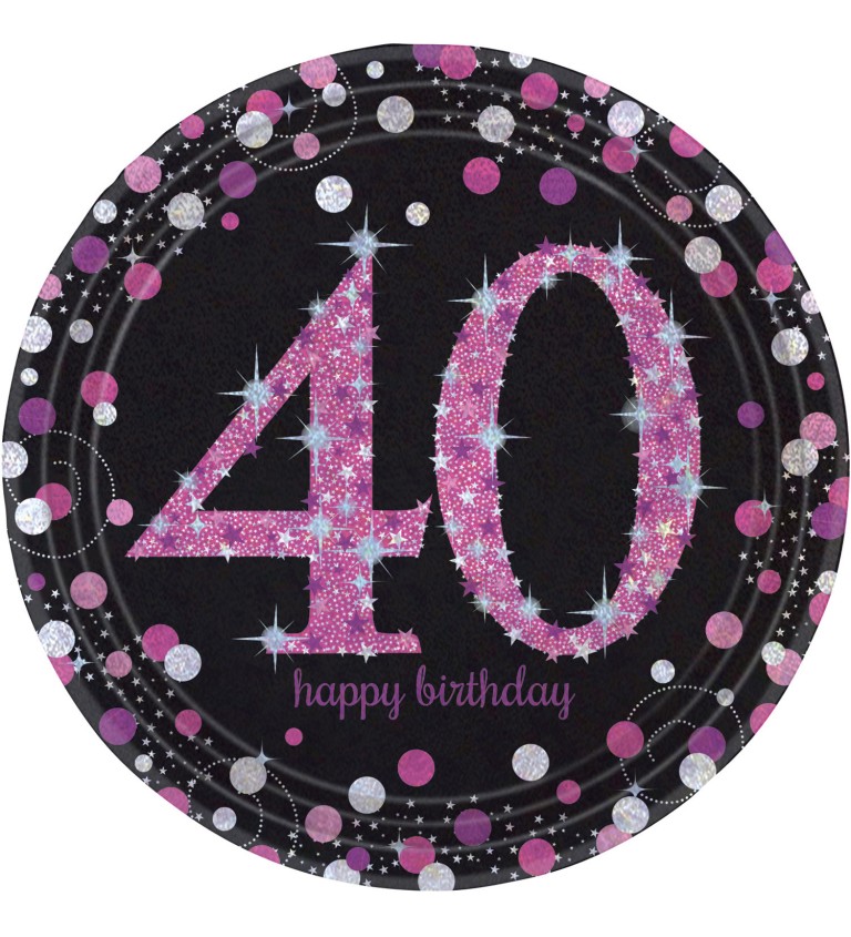 Růžové narozeninové talířky - 40