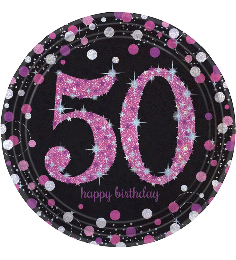 Růžové narozeninové talířky - 50