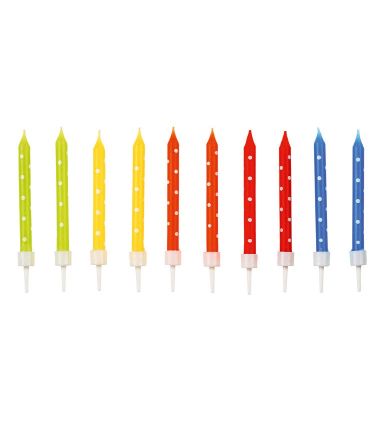 Dortové svíčky s puntíky mix barev 