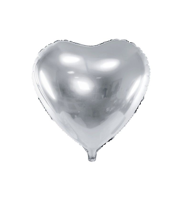 Metalické stříbrné srdce - fóliový balónek