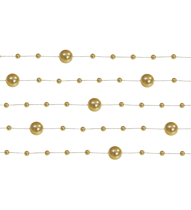 Dekorativní perličky na provázku - Zlaté