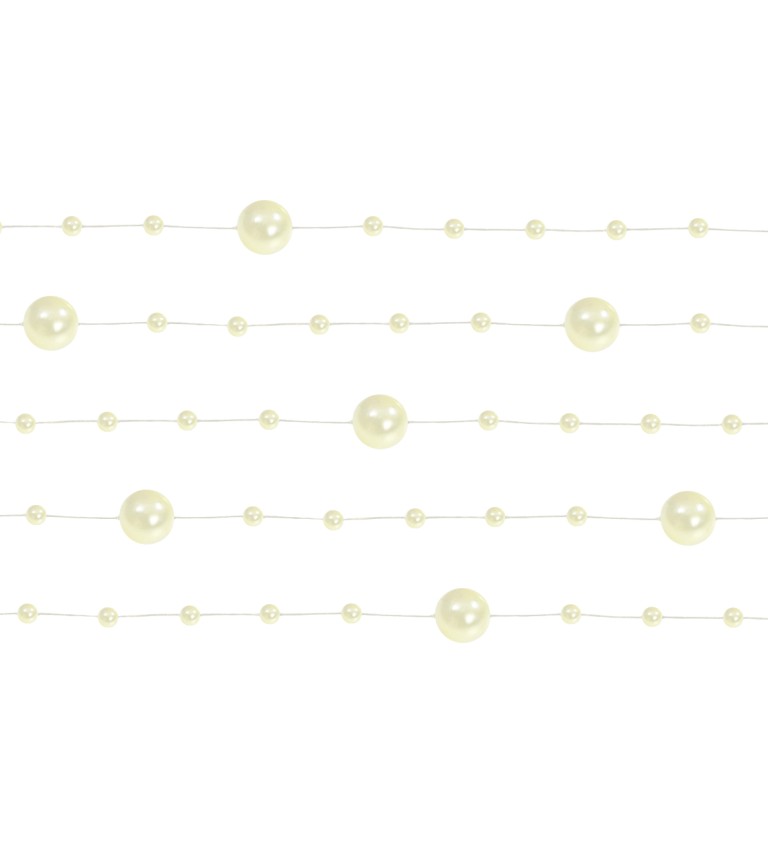 Dekorativní perličky na provázku - Krémové