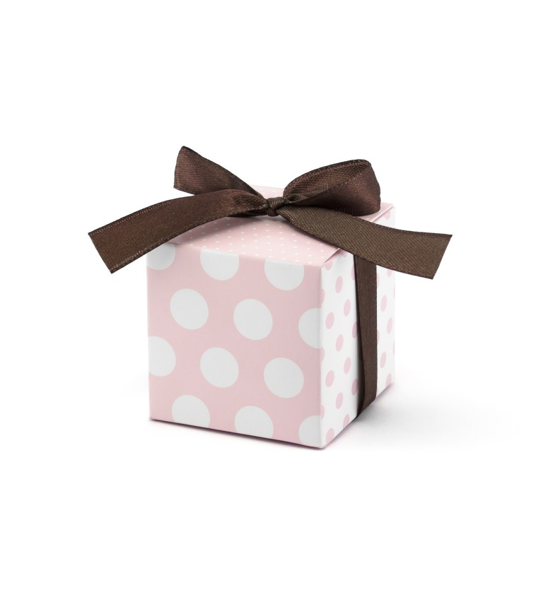 Dárková krabička - Růžová, bílé puntíky, 10 ks