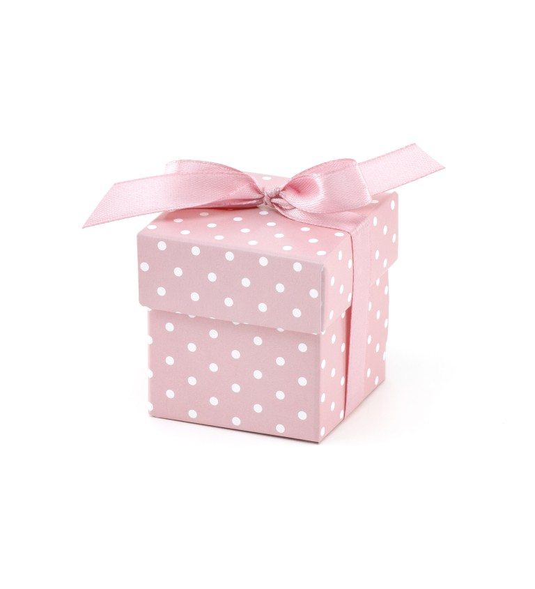 Dárková krabička - Růžová, růžová mašle, 10 ks