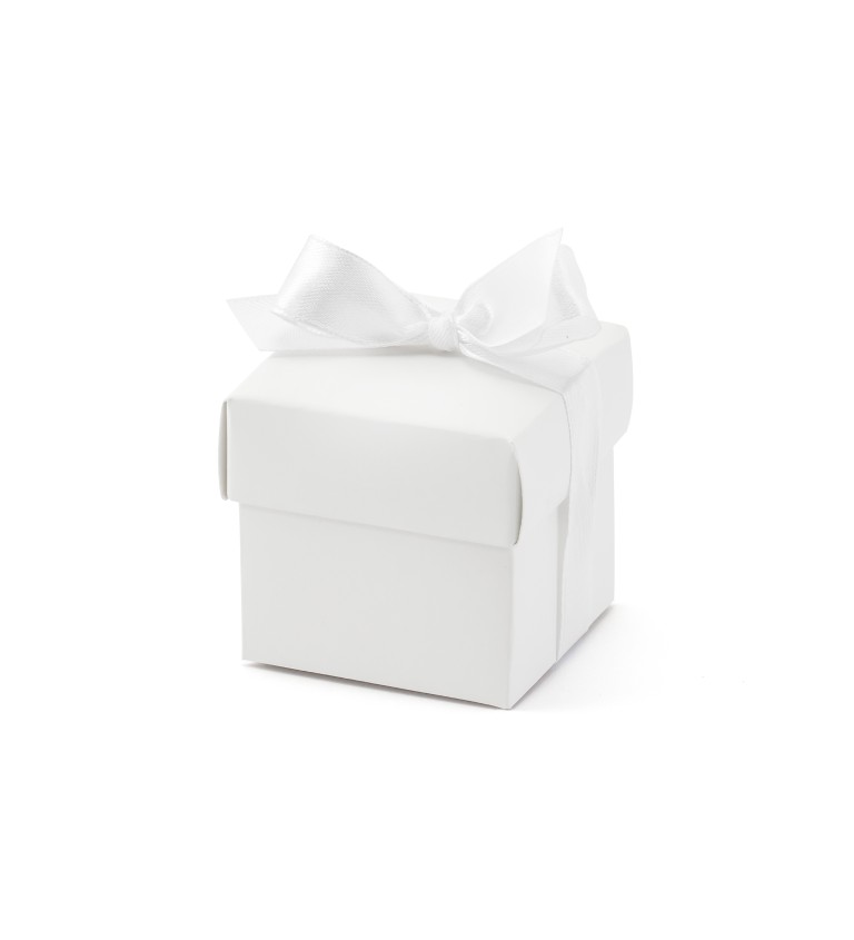 Dárková krabička - Bílá, bílá mašle, 10 ks