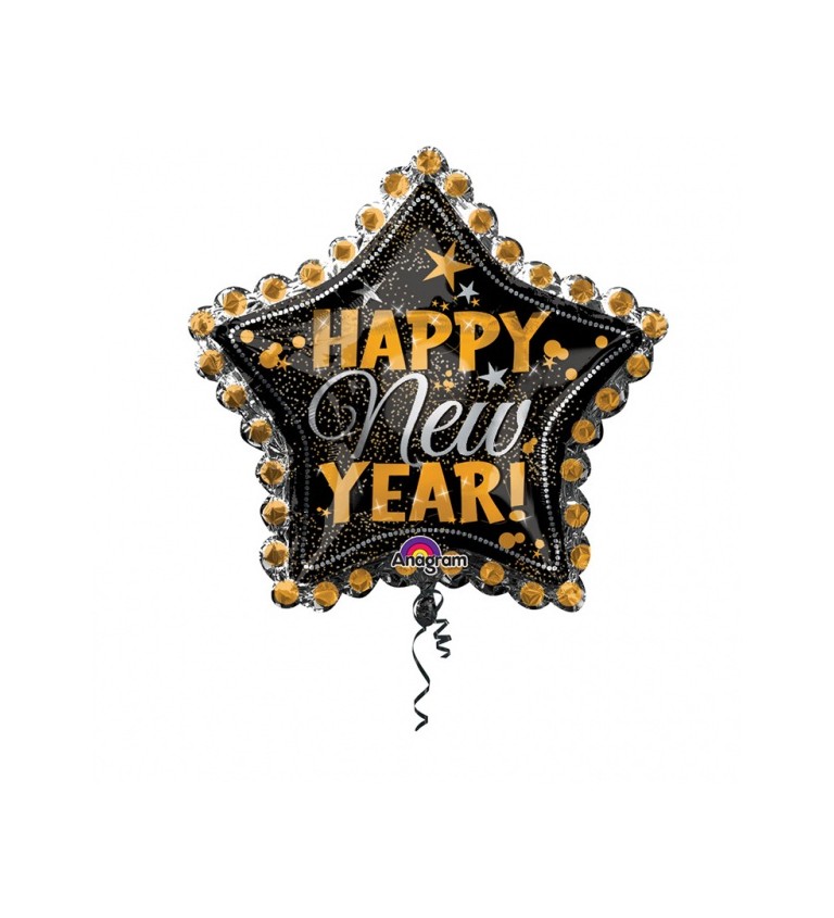 Balónek ve tvaru hvězdy s nápisem Happy new year
