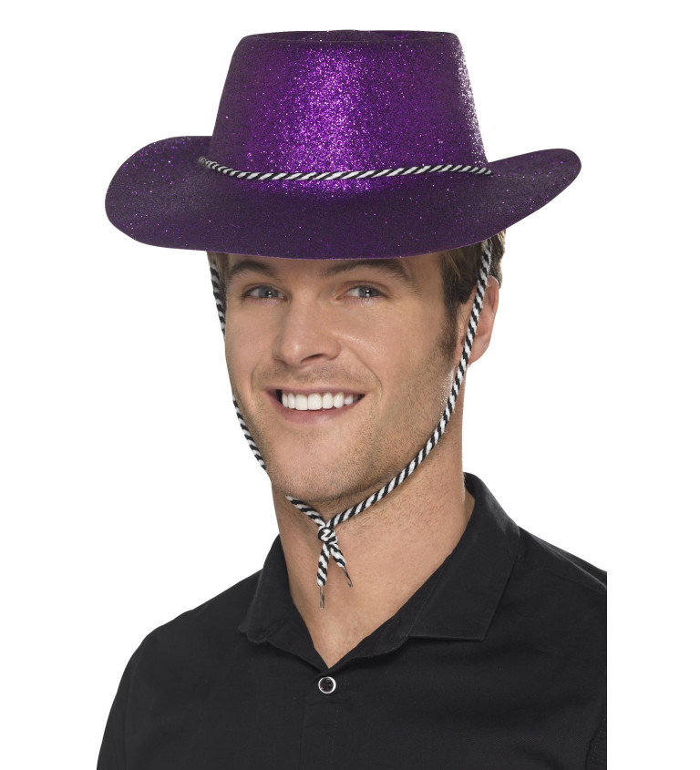 Fialový glitter klobouk - kovboj