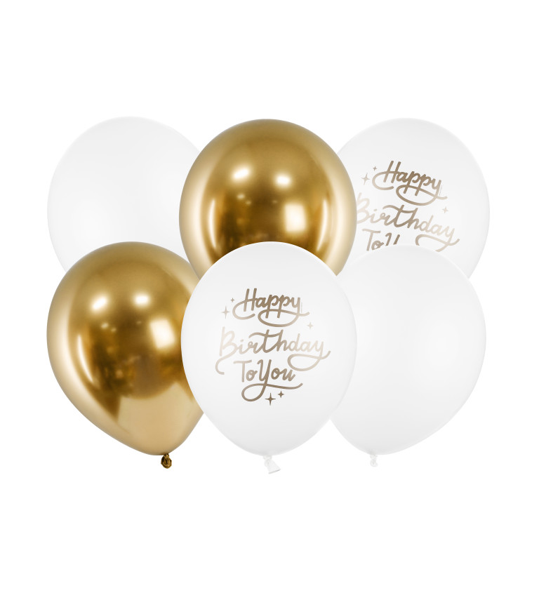 Zlaté a bílé balónky Happy Birthday