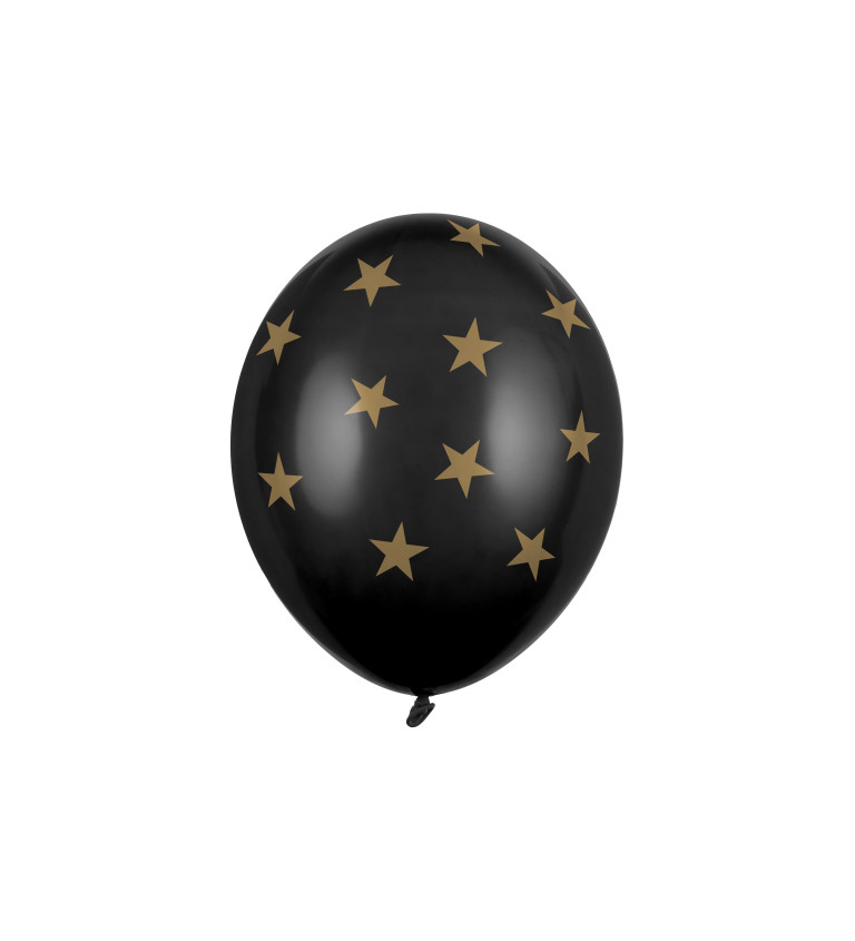 Balónek - Černý, zlaté hvězdy, 50 ks