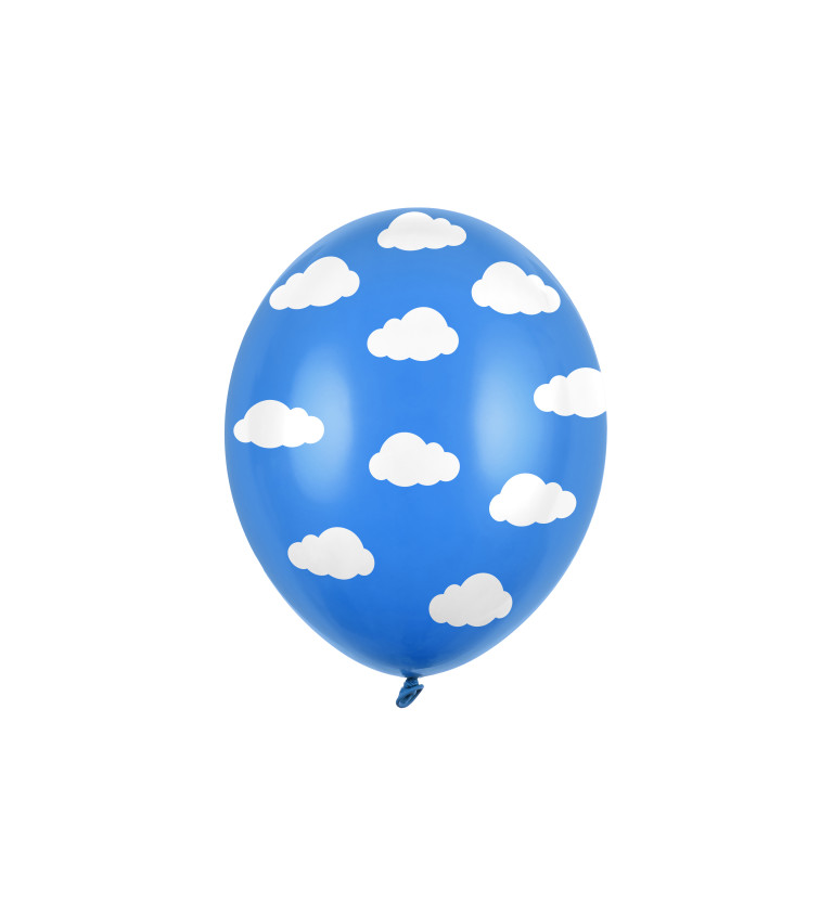Balónek - Modrý, bílé mráčky - 6ks