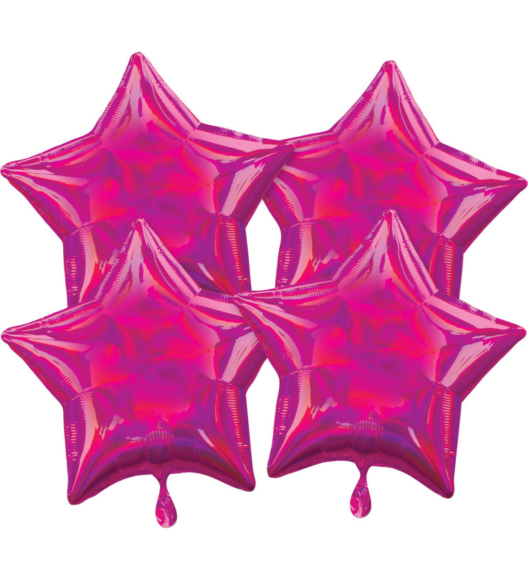 Duhově růžové hvězdy fóliové balónky