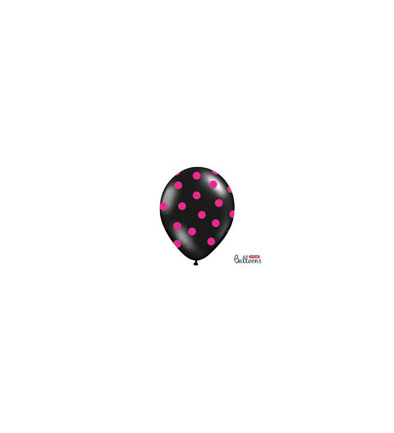 Balónek - Černý, růžové puntíky 6ks