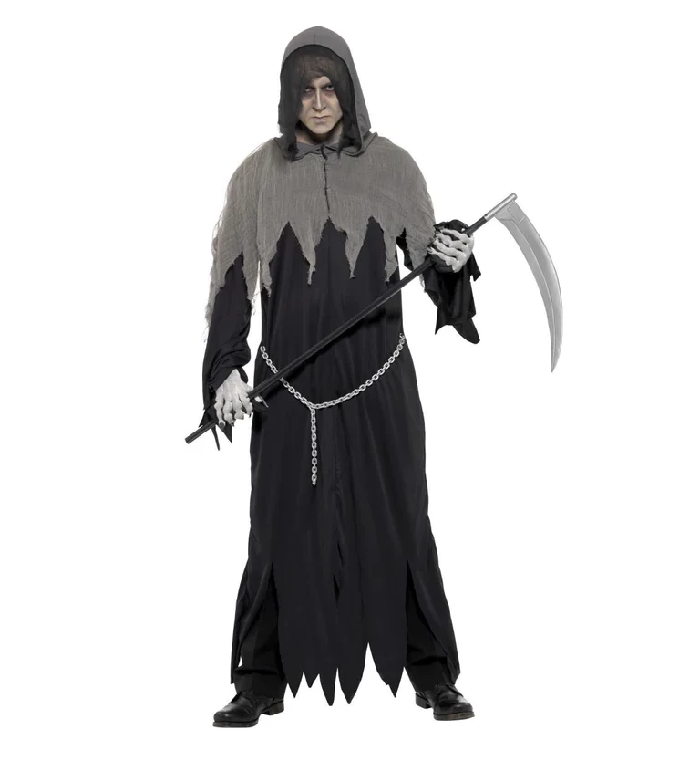 Kostým strašidelný šedo-černý smrťák