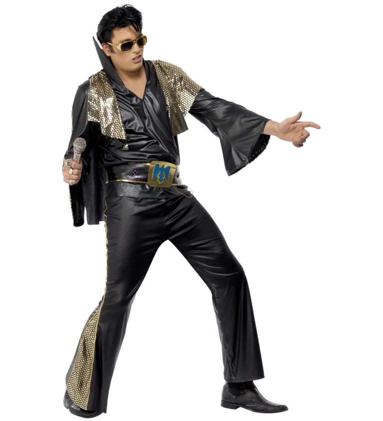 Retro kostým Elvis - zlatočerný oblek