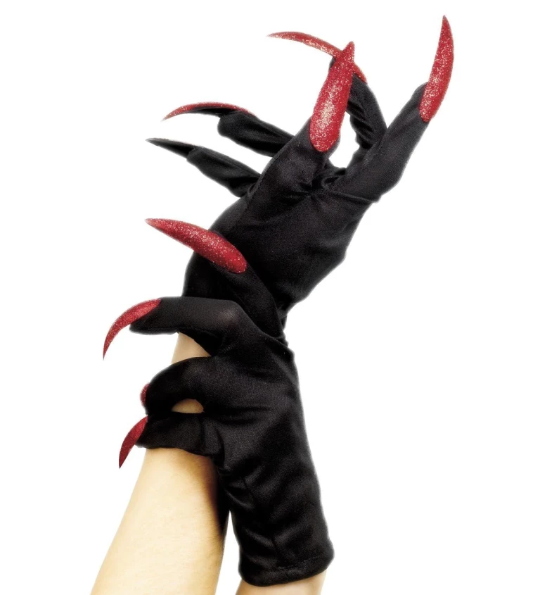 Sexy černé rukavice s červenými drápy