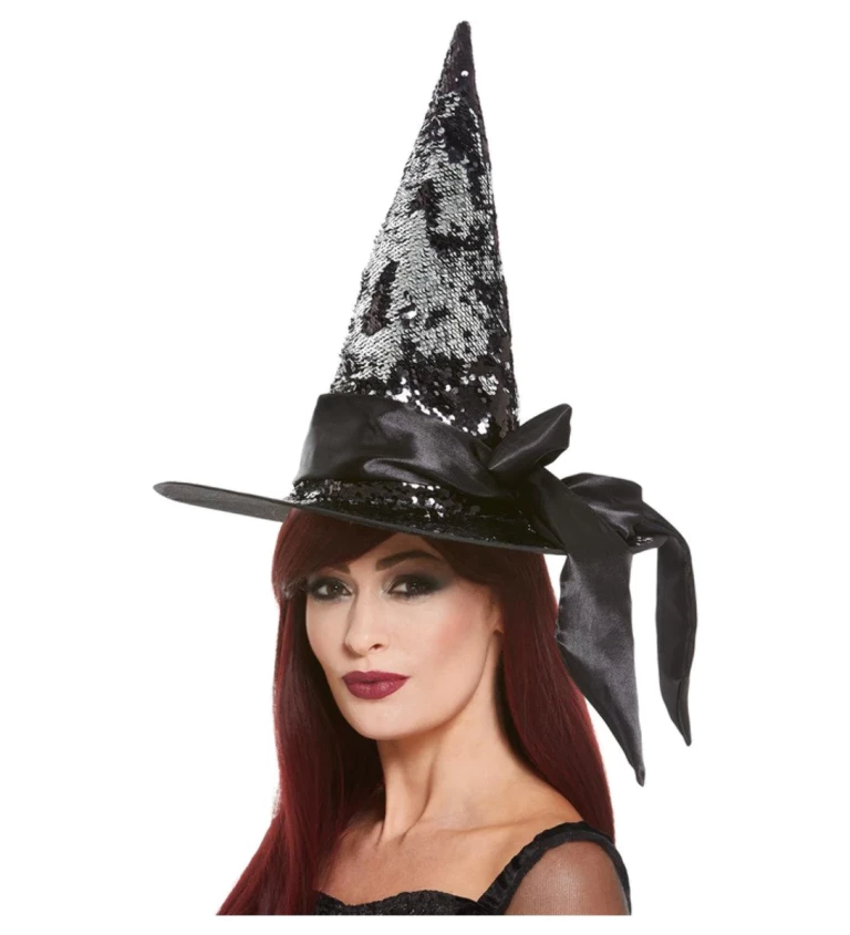 Čarodějnický klobouk s flitry - černý