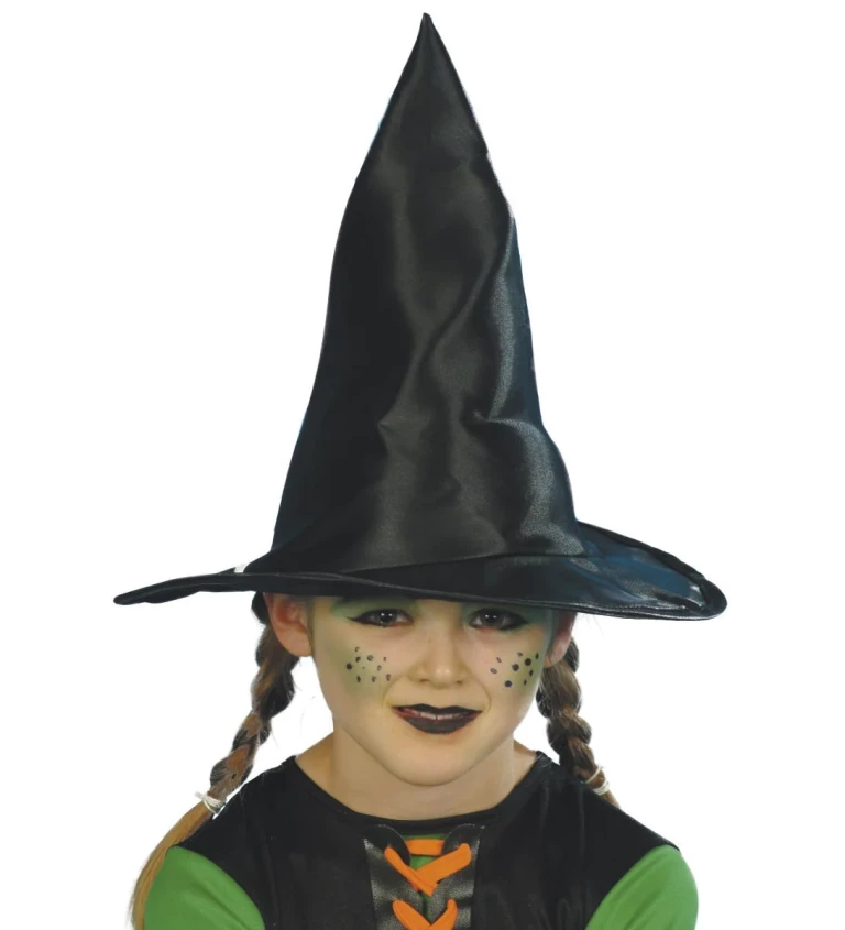 Černý lesklý klobouk pro malé čarodějnice